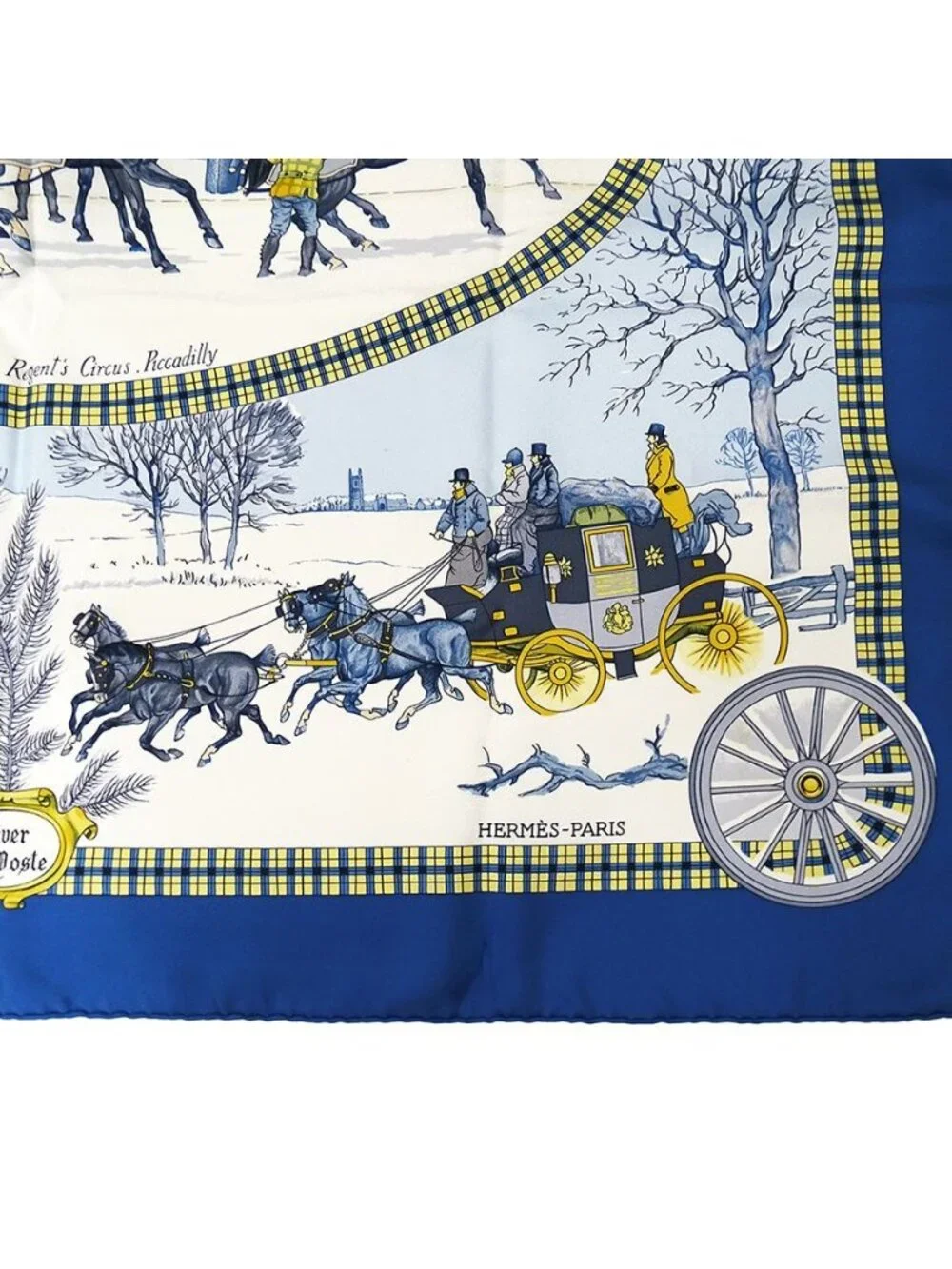 Hermes Scarf Carre 90 L'hiver en Poste Winter Mail Silk Blue